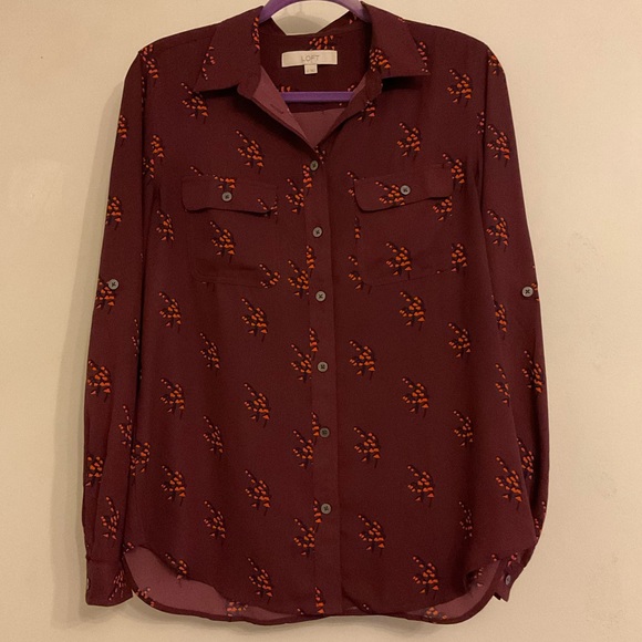 Loft Maroon Button Down Blouse - Picture 4 of 7
